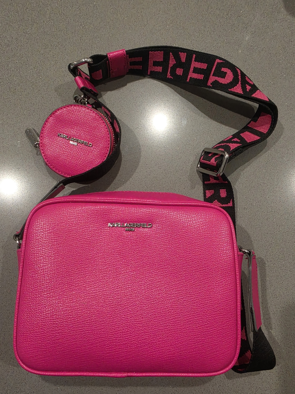 Karl Lagerfeld Hot Pink Crossbody Bag with Coin Pouch